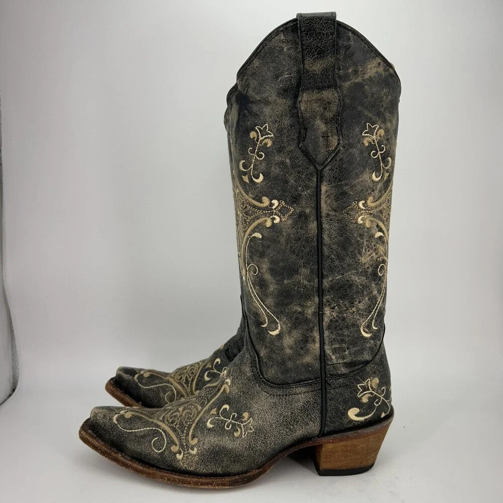 Circle G Boots Womens Size 7.5 L5048 Embroidered Crackle Western Cowgirl Leather